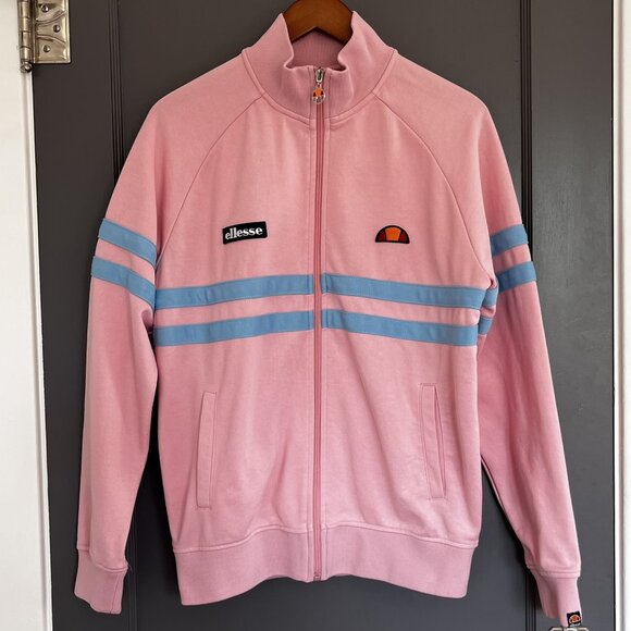 Ellesse Rimini Track Jacket Men's Medium M Pink Blue Stripes Retro Zip Up Sport - Picture 1 of 15